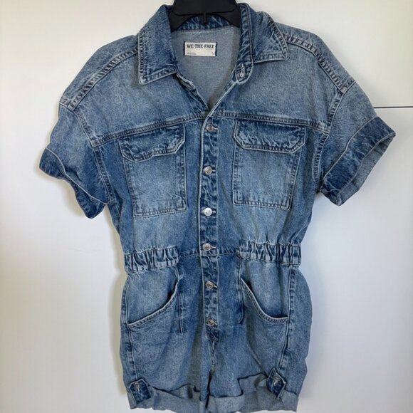 Free People Marci Cuffed Shortall/Romper Denim Size Small - Picture 2 of 6